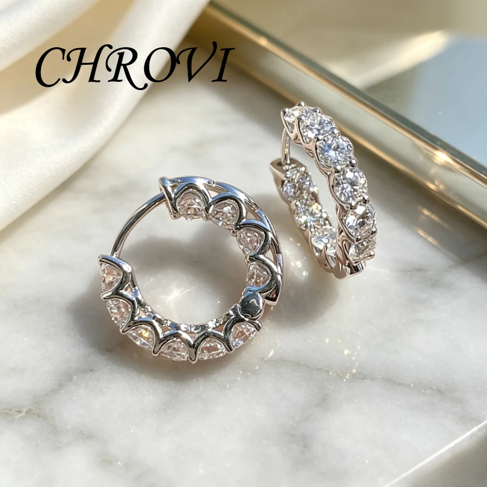 Luxury-Style 925 Sterling Silver Stud Earrings Set with Diamonds, Fashionably Versatile, Full-Diamond Earrings