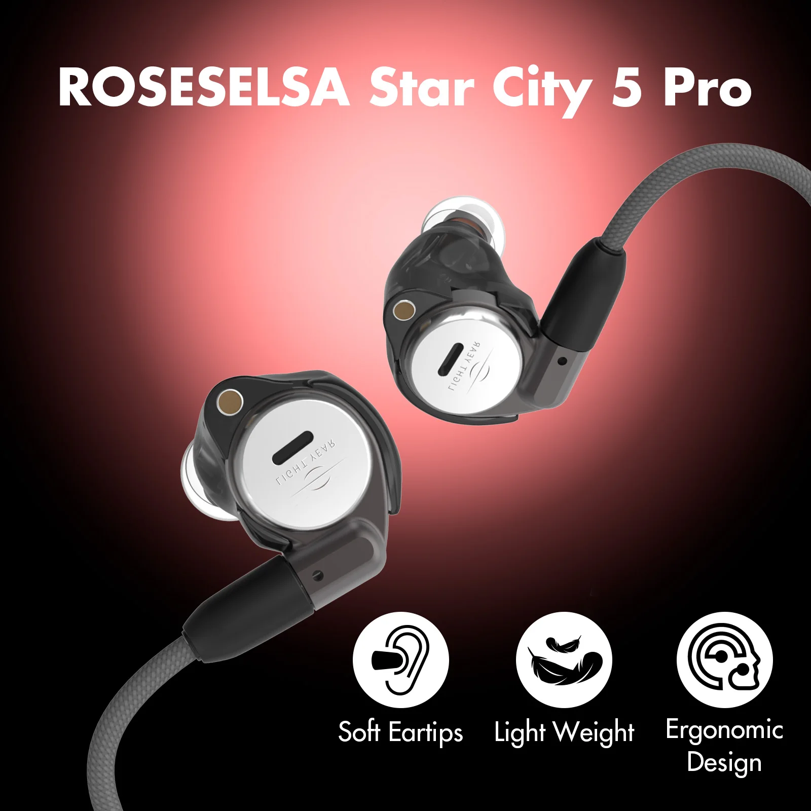 

Наушники-вкладыши ROSESELSA Star City 5 Pro Hybrid IEM, 1DD+2BA, HiFi, со съемным кабелем