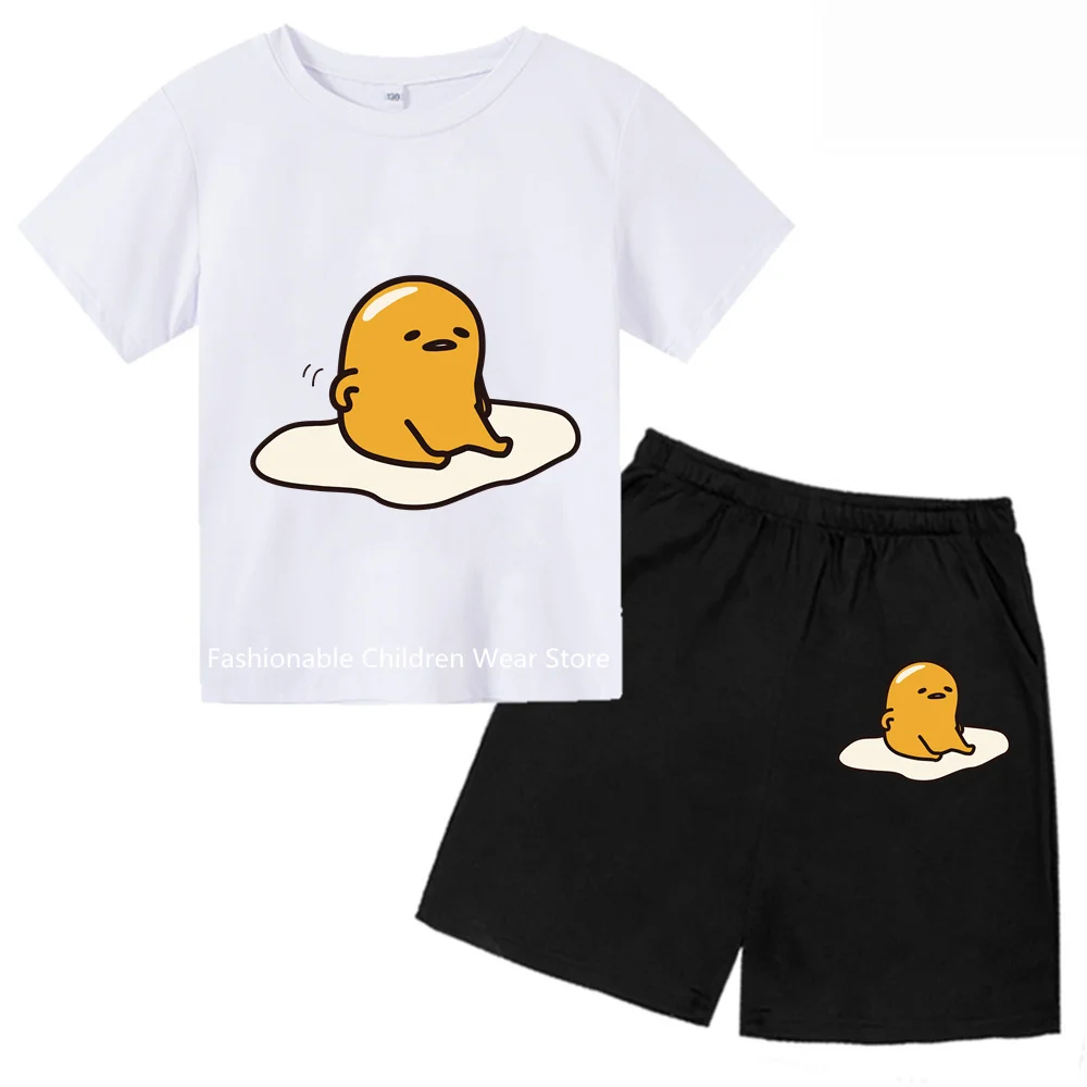 Gudetama 2024 Trendy Shortsleeve Collection - Boys Girls T-Shirt Sets - Summer Casual Wear Age 3-14 - Outdoor Sports Style