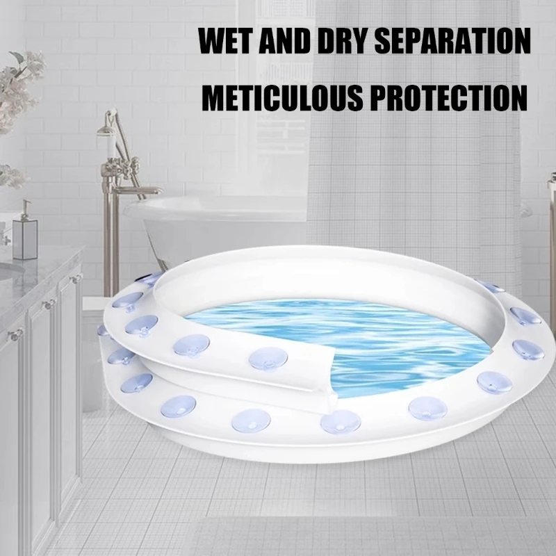 Suction Cup Shower Water Barrier, Flexible Silicone Water Dam for Bathroom Threshold and Doorway, Trimmable Shower Divider 87HA