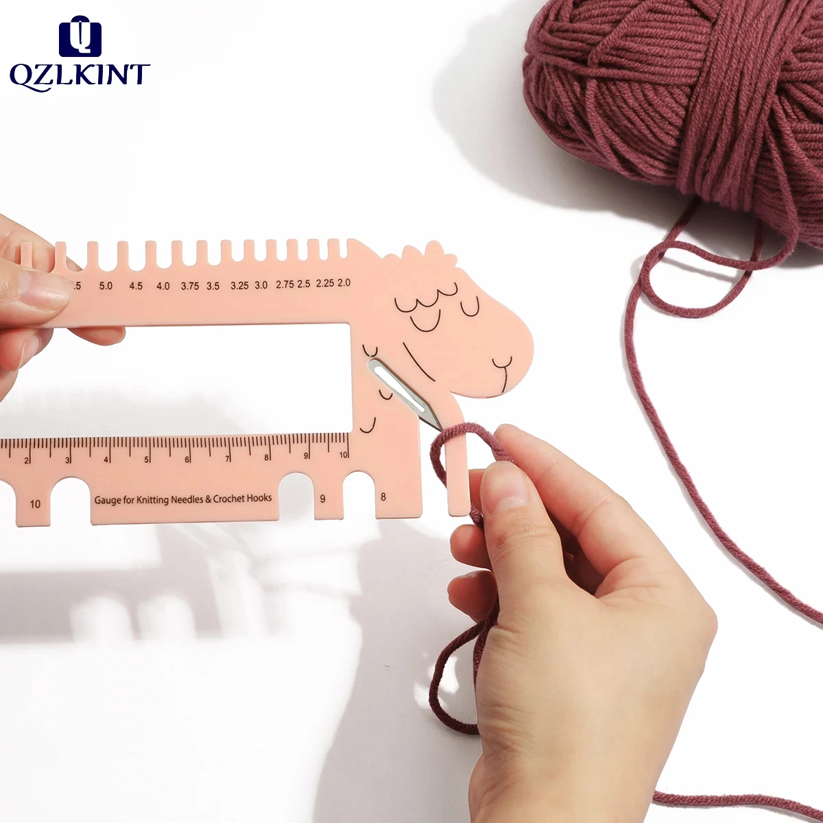 

Lamb Needle Gauge (with scissors on the side of the ruler) - a measuring tool for knitting needles and crochet hooks in millimet