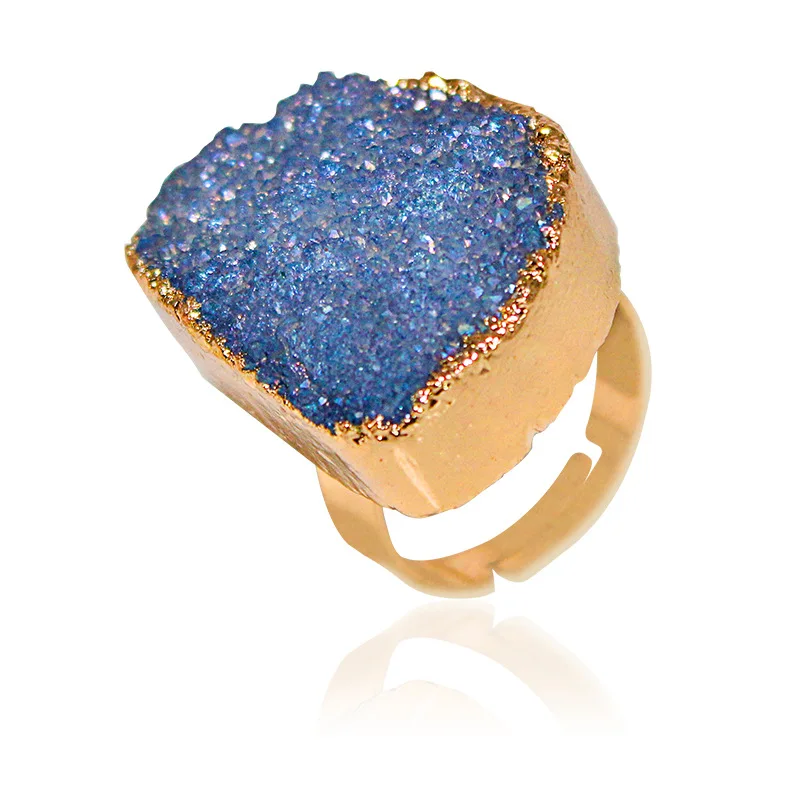 

Handmade genuine cross-border cluster ring, water drop natural stone crystal electroplating ring colored rough jewelry wholesale