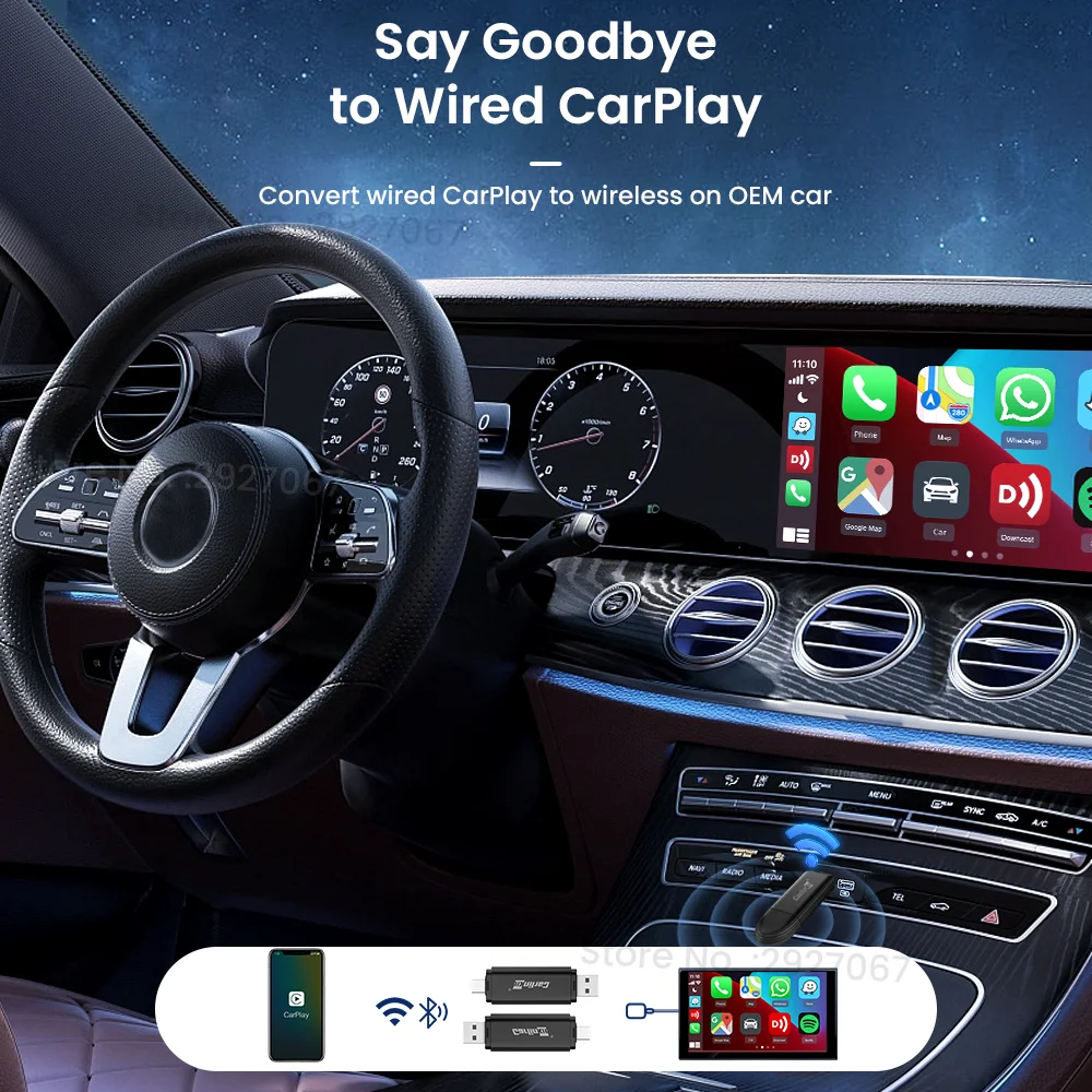 CarlinKit Mini 5.0 Wireless CarPlay Adapter Smart CarPlay Box USB Dongle Compatible with OEM Car Stereo Wired to Wireless Car Play USB C & A Dual Connector Plug and Play Bluetooth 5.8GHz WiFi Seamless Connection Fast and Stable OTA Update Compact Size