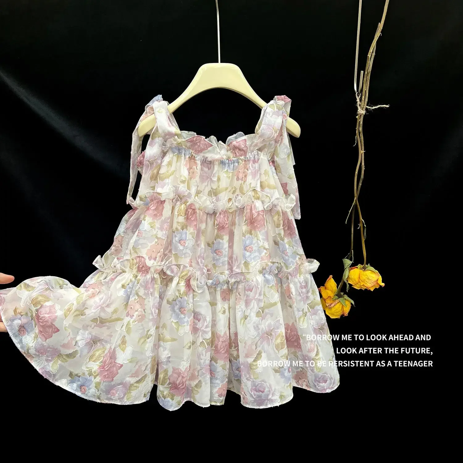 Girls Casual Dresses Girls Oil Painting Style Flower Printing Sling Summer Sweet Princess Children Clothing Fashion