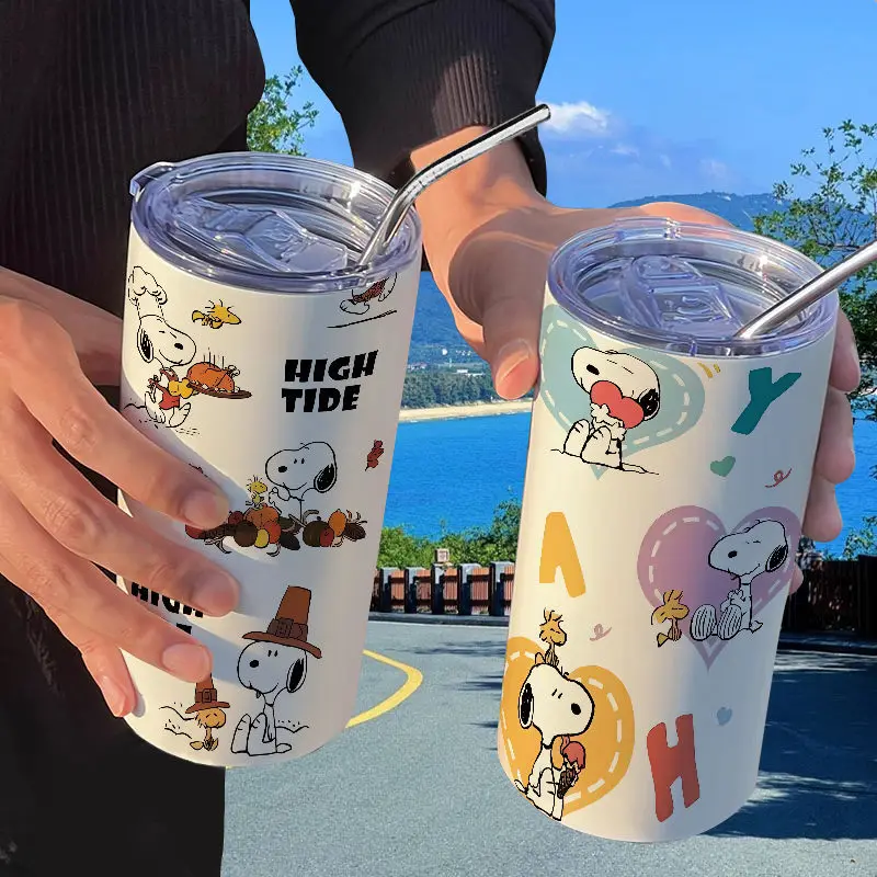 

Anime Snoopy cartoon peripheral thermos cup with straw casual coffee cup ins high-value portable student water cup wholesale