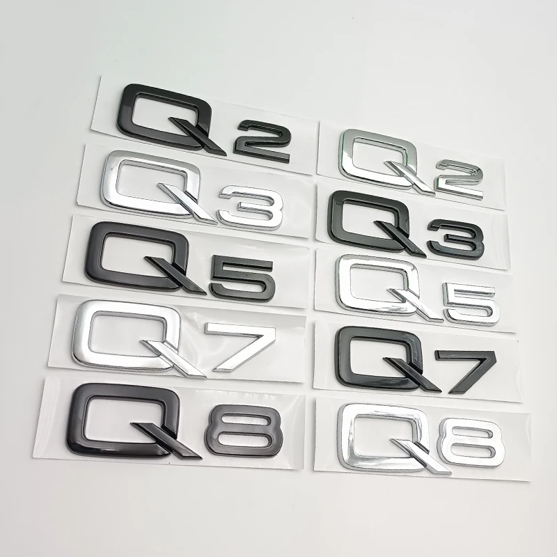 3d ABS Adhesive Chrome Black Car Rear Trunk Number Letters Sticker For Q2 Q3 Q5 Q7 Q8 Logo Emblem Nameplate Badge Accessories