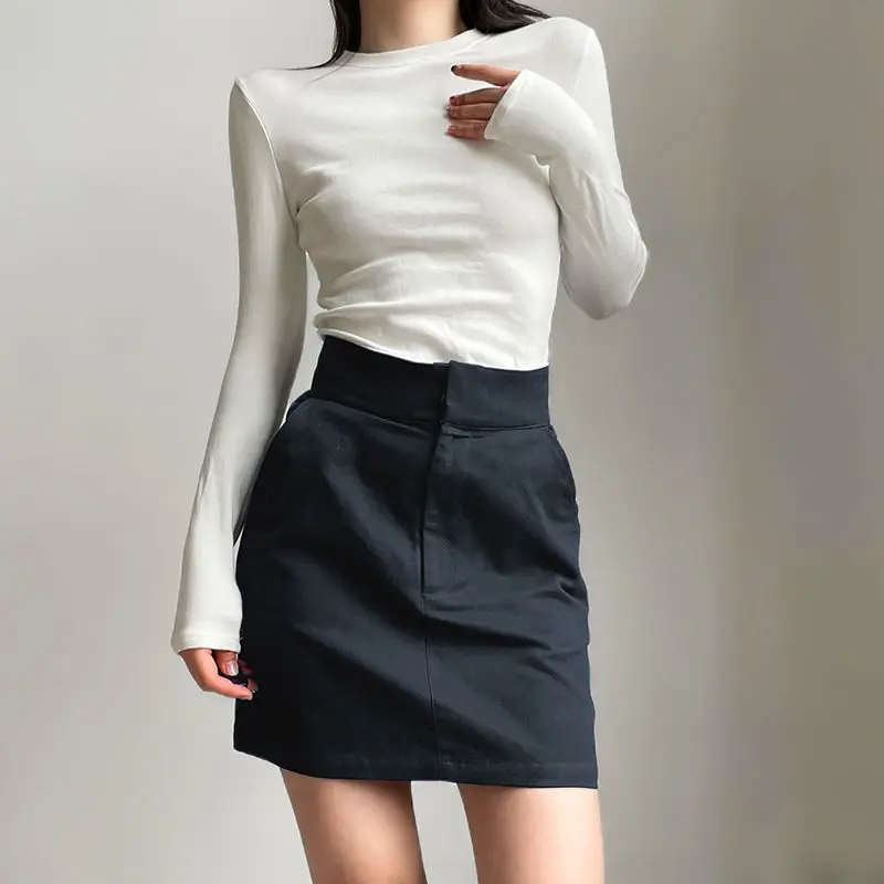 American Retro Hiphop Lapel Skirt High Waist Simple Short Skirt Korean Party Casual Women Street Fashion