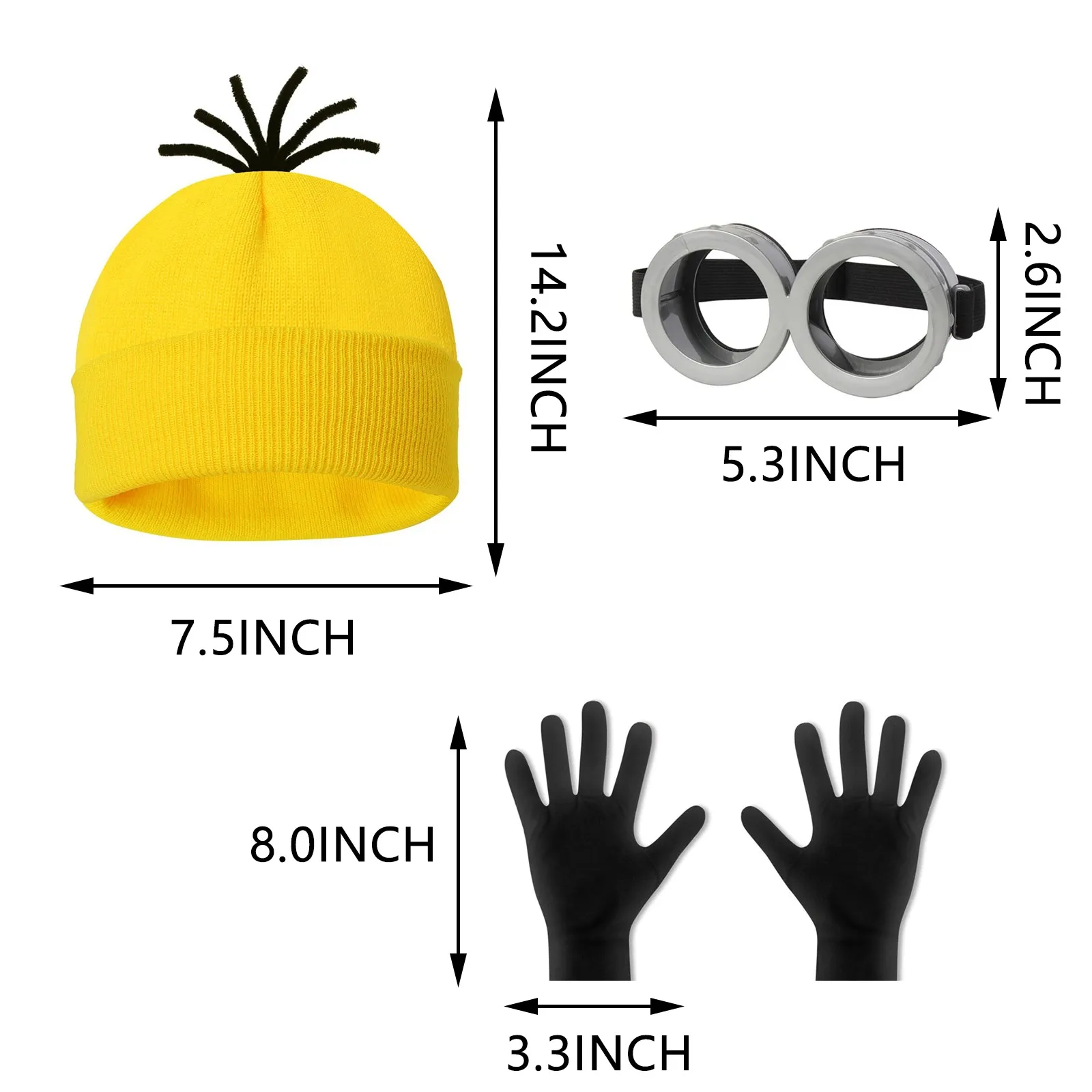 

3pcs Costume For Adult Costume Accessories Goggles Glasses Yellow Hat Black Gloves For Men Women Carnival Party Set 2025 New
