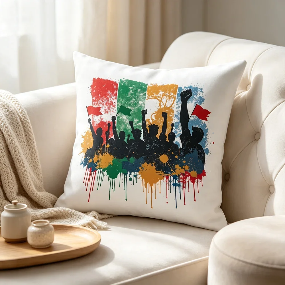 1PC Print Pillow Cover, Italian Flag Colors Soccer Fans Silhouette, Football Art Cushion Case for Sports Fan Bedroom Decor