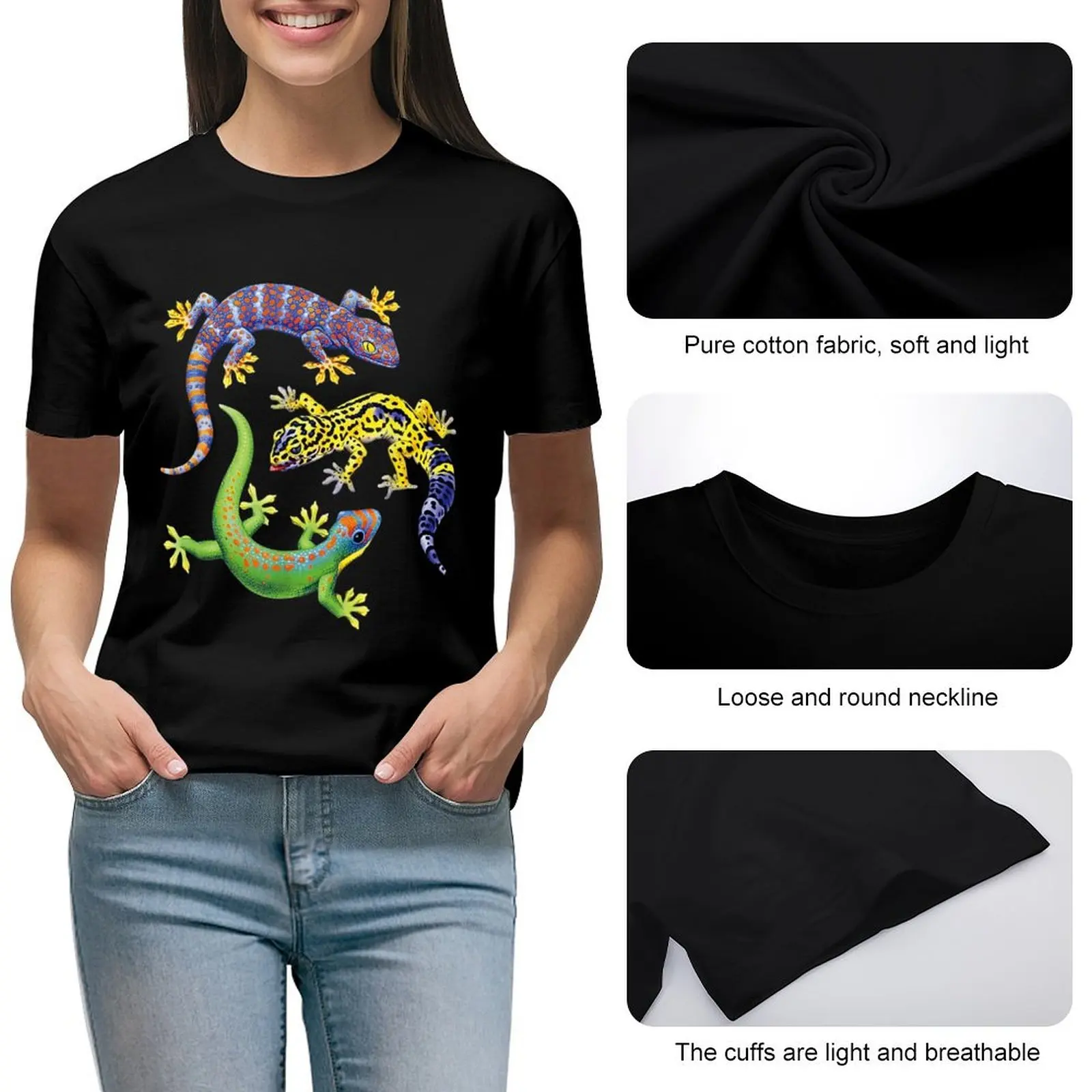 Cute Gecko TShirt Wildlife Lizard T-Shirt Print T shirt Women Short Sleeve Black T-Shirt Size S To 4XL Female Tee Tshirt