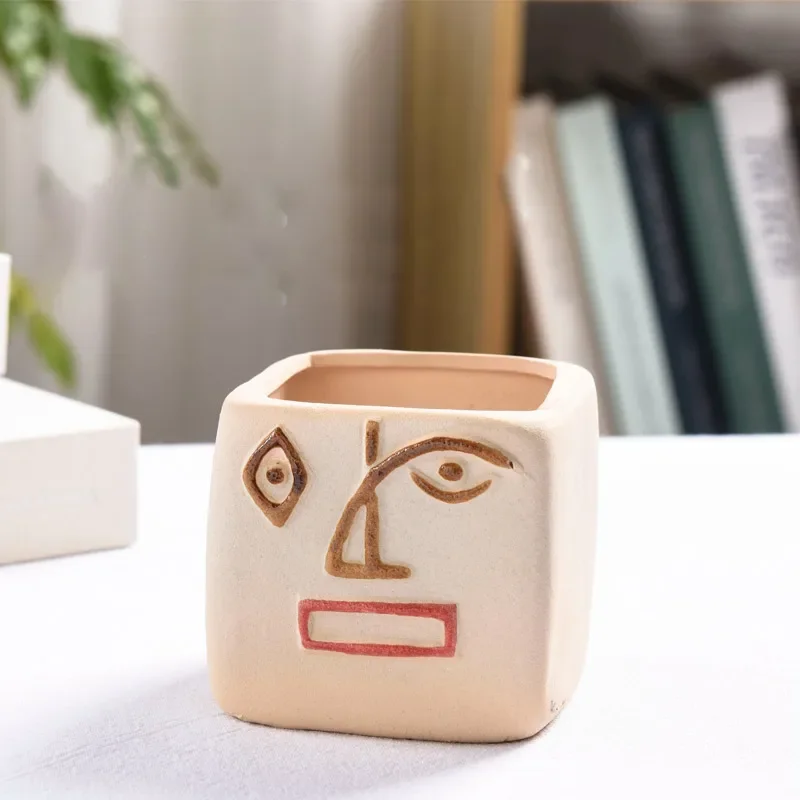 Creative Hand-painted Human Face Fleshy Flower Pot Breathable Ceramic Modern Living Room Bedroom Decoration Home Decoration