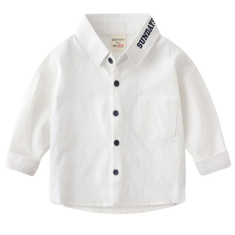 2024 Autumn Children Boy 1-6 Years Shirt Korean Style Solid Flip Collar Kid Boy Tops Soft Pure Cotton Toddler Boy Overshirt