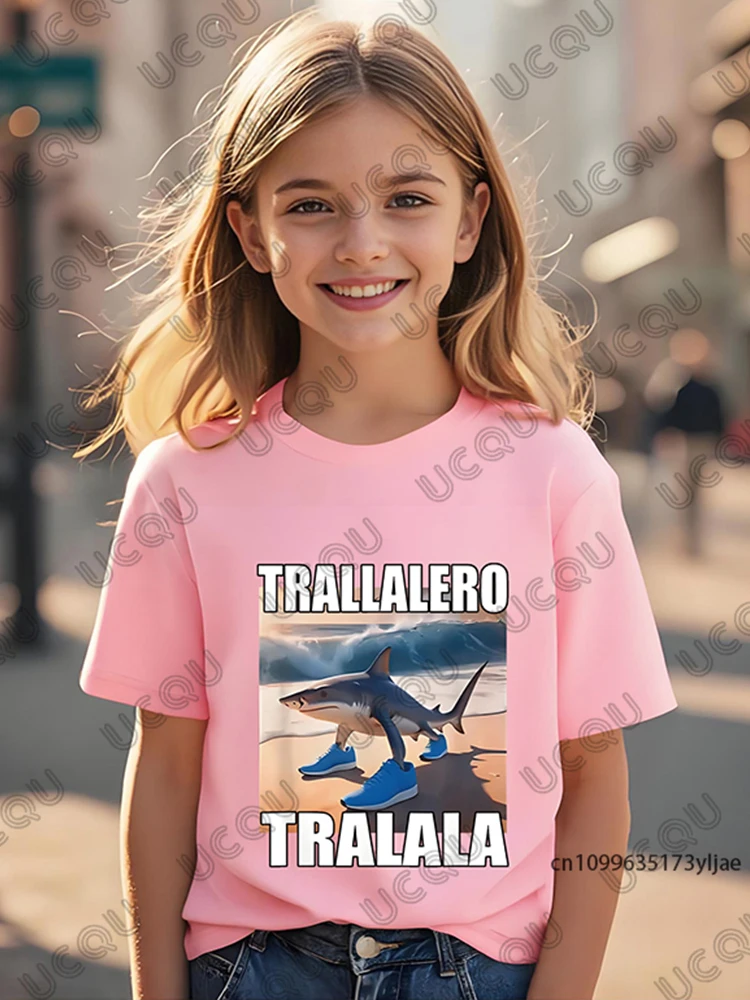 

Italian Brainrot Tralalero Tralala Sahur Funny Meme Print T-shirt For Kids Summer Boys and Girls Clothes Casual Tees Cotton Tops