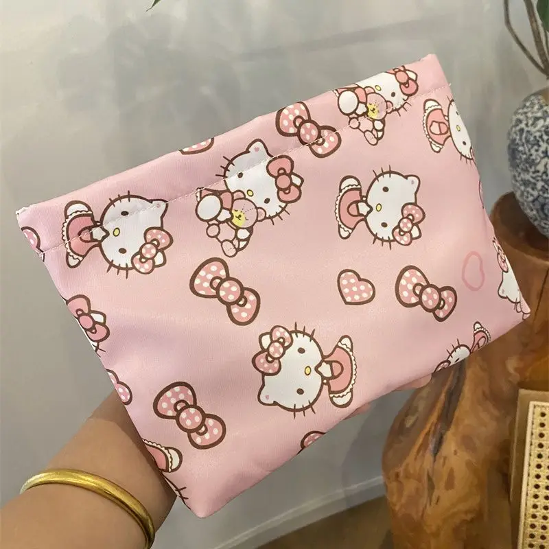 Kawaii Hello Kitty Printed Makeup Bag Large Capacity Travel Miscellaneous Bag Cartoon Student Desktop Storage Bag Practical Gift