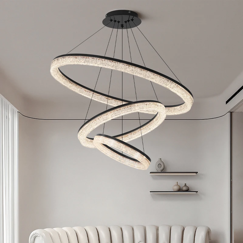 Living Room Ice Crack LED Chandelier Italian Minimalist Ring Chandelier For Bedroom Dining Room Indoor Lighting Decorative Lamps