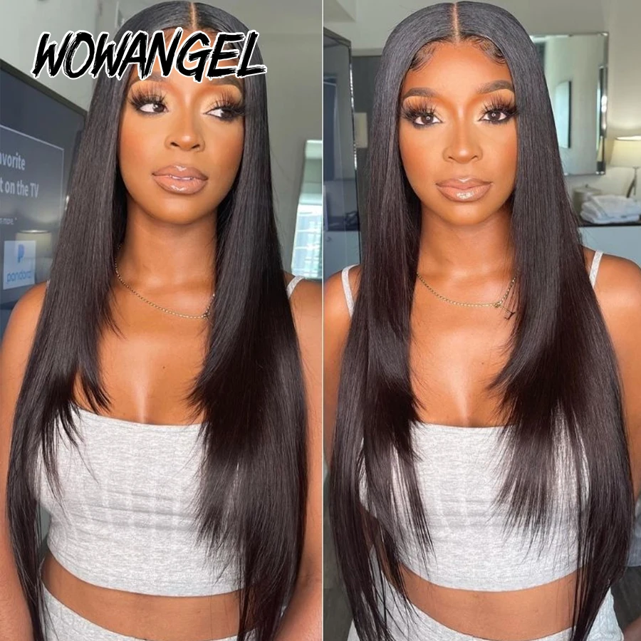 WOWANGEL Layered Cut Straight Wigs 5x5 HD Lace Closure Wigs Human Hair 250% Pre Plucked Glueless Wigs For Women Ready To Wear – Detail 3