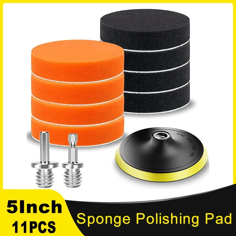 

Набор 5 дюймовых губчатых полировальных подушек 11 штук с круглым и шестигранным адаптером для чистки, мойки, полировки и вощения автомобилей