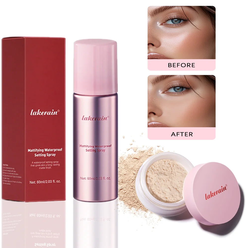 Pó de configuração desbotante final e spray de configuração conjunto de tamanho de viagem fosco à prova d'água kit de maquiagem de controle de óleo de longa duração