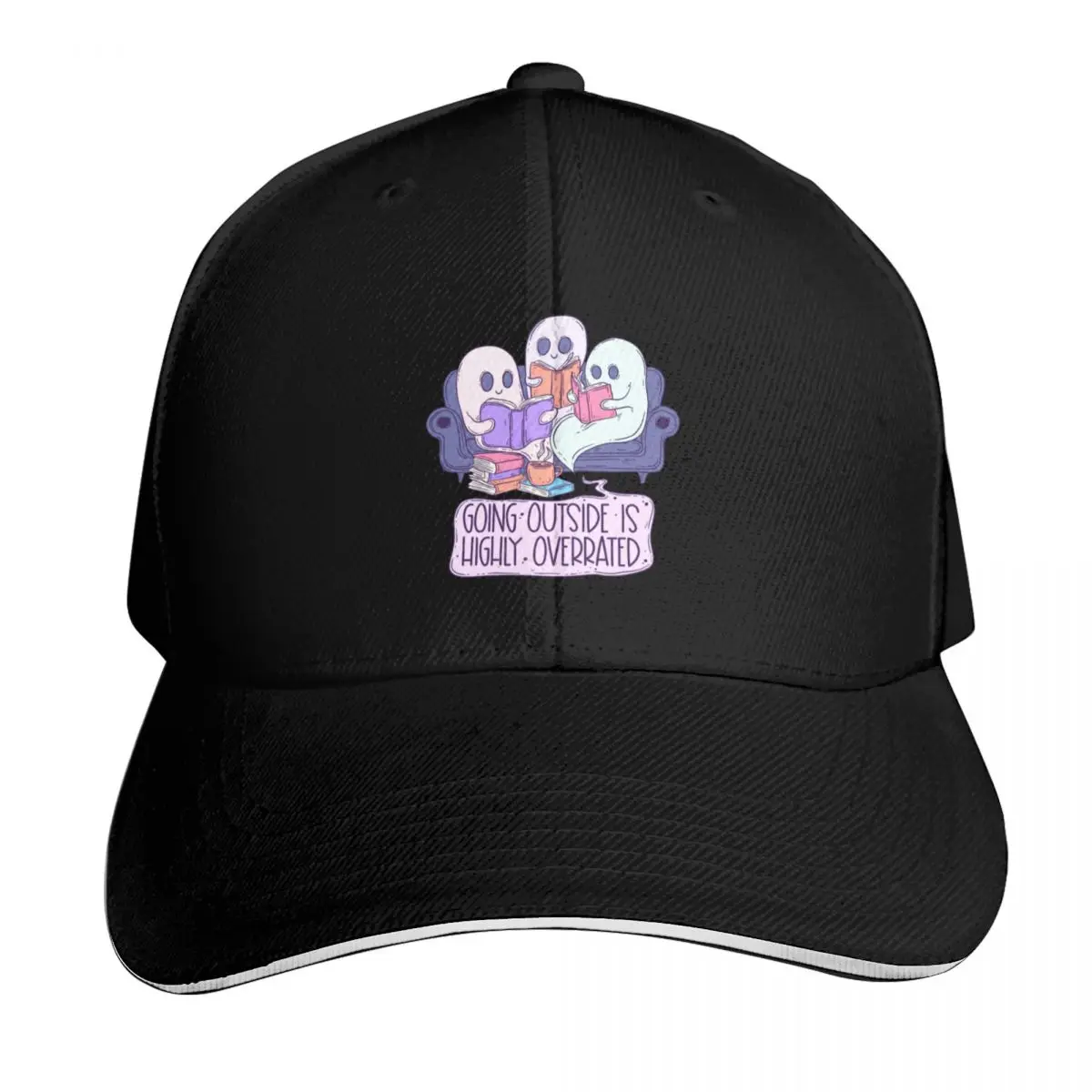 Going outside is highly overrated - ghosts Baseball Cap Snapback Flat Bill Strapback Dad Hat Six Panel Structured Crown
