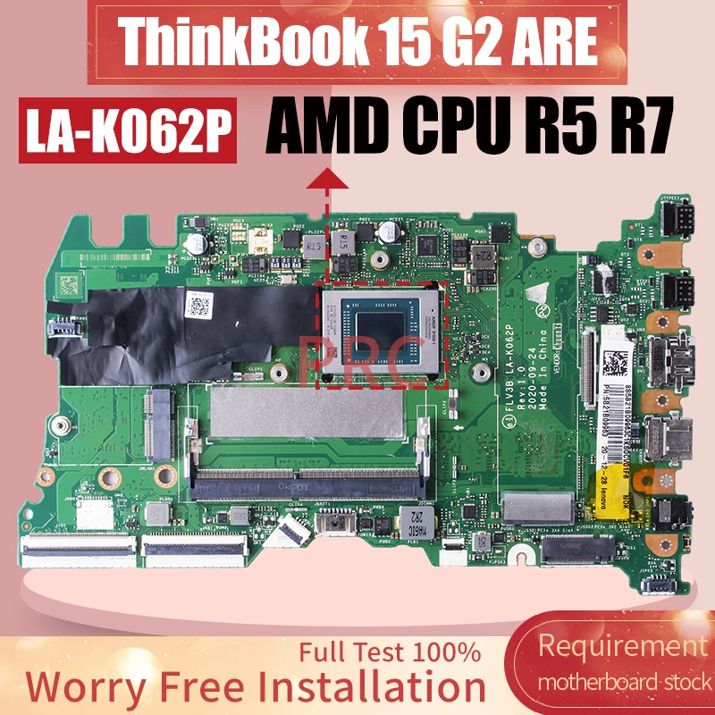 For Lenovo ThinkBook 15 G2 ARE Laptop Motherboard LA-K062P 5B21B09963 5B21B90091 5B21B90106 R5 R7 AMD CPU Notebook Mainboard