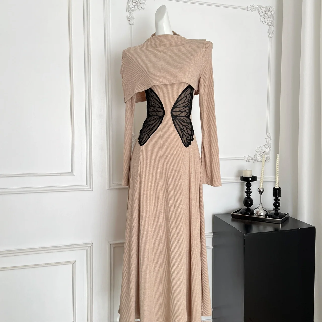 ชุดเดรสแขนยาวสไตล์วินเทจสุดชิค ปักลายสวยงาม ดีไซน์หรูหรา สไตล์เกาหลี แฟชั่นฤดูใบไม้ร่วงสำหรับผู้หญิง