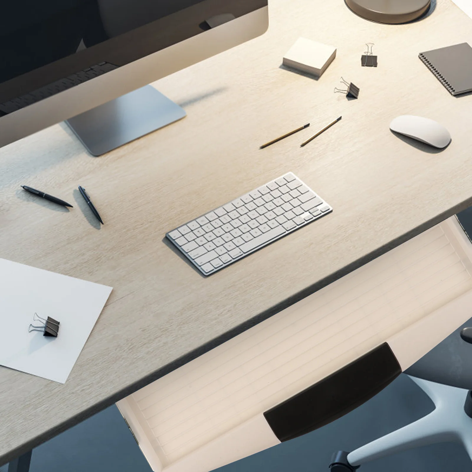 

1Set Keyboard Tray Under Desk Slide Out PP and Metal Drawer Type Computer Storage for Office Ergonomic Desktop Organizer