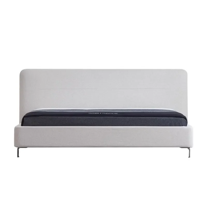 Nordic Linen Upholstered Bed Modern Minimalist Double Frame Soft Padded Headboard for Master Bedroom Contemporary Furniture