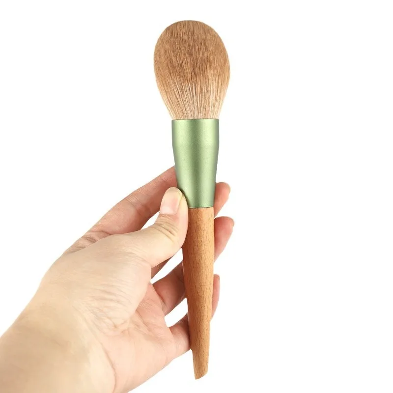 Single Powder Brush Makeup Setting and Contouring Brush One-piece Natural Wood Handle Ultra-Soft Bristle Fluffy Large Makeup Bru