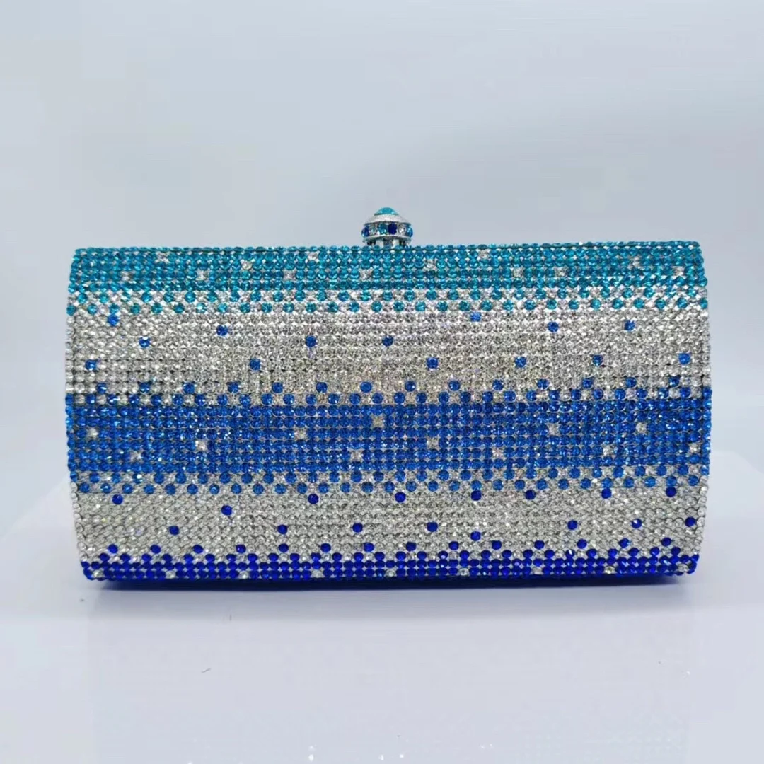 

Blue/White Large Phone Crystal Evening Bags Clutches Luxury Women Diamond Wedding Purses Lady Rhinestone Dinner Party Handbags