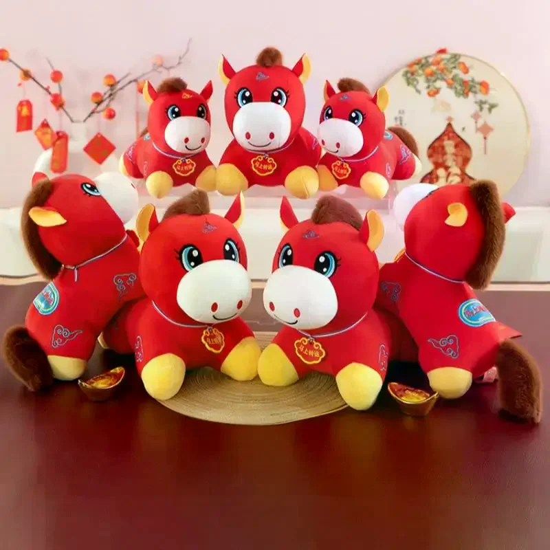 1 pçs aconchegante cavalo de pelúcia boneca 2026 ano novo mascote vermelho pequeno cavalo brinquedos de pelúcia animado bonito desktop animais de estimação festival presente
