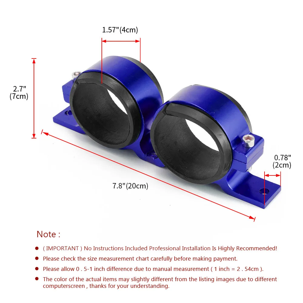 Universal 60mm Aluminum Dual Fuel Pump & Filter Mounting Bracket - Cradle & Clamp Holder for Twin Setup