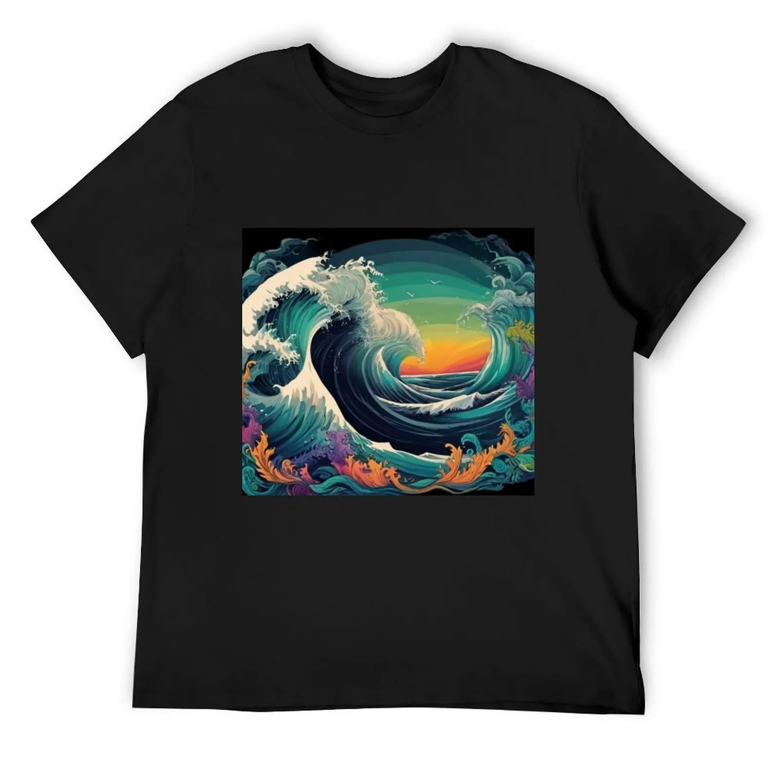 

Color Wave Illustration T-Shirt T-shirts oversize plus sizes blacks mens t shirts casual stylish