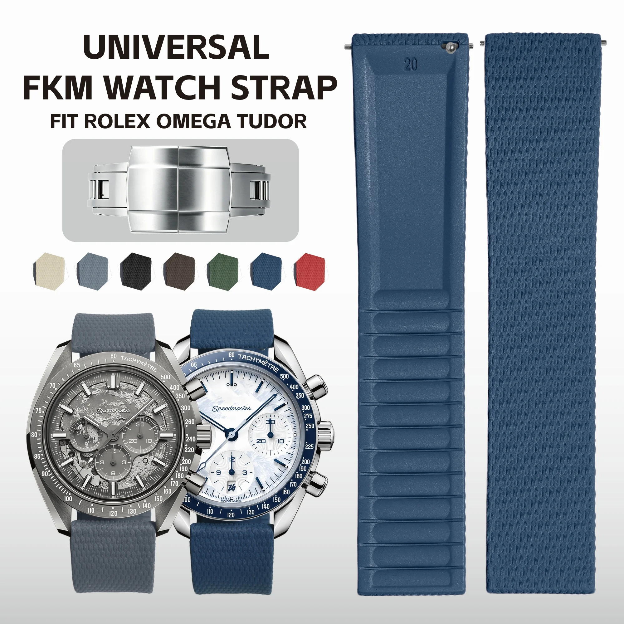 New Design FKM Rubber Watch Strap 18/19/20/21/22mm Quick Release Butterfly Buckle Bracelet Waterproof Watch Band Cut To Size ﻿