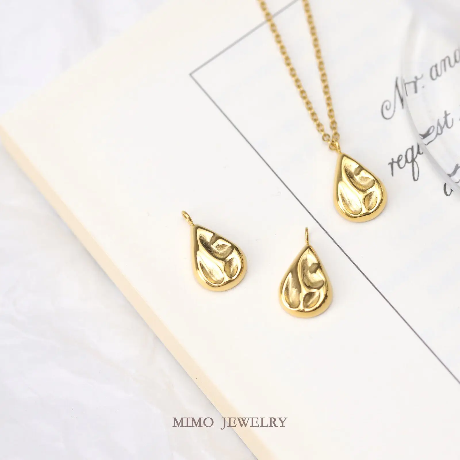 1pcs Titanium Steel Gold-plated Bump Texture Water Droplets Charms Pendant For Jewelry Making DIY Bracelet Accessories Findings