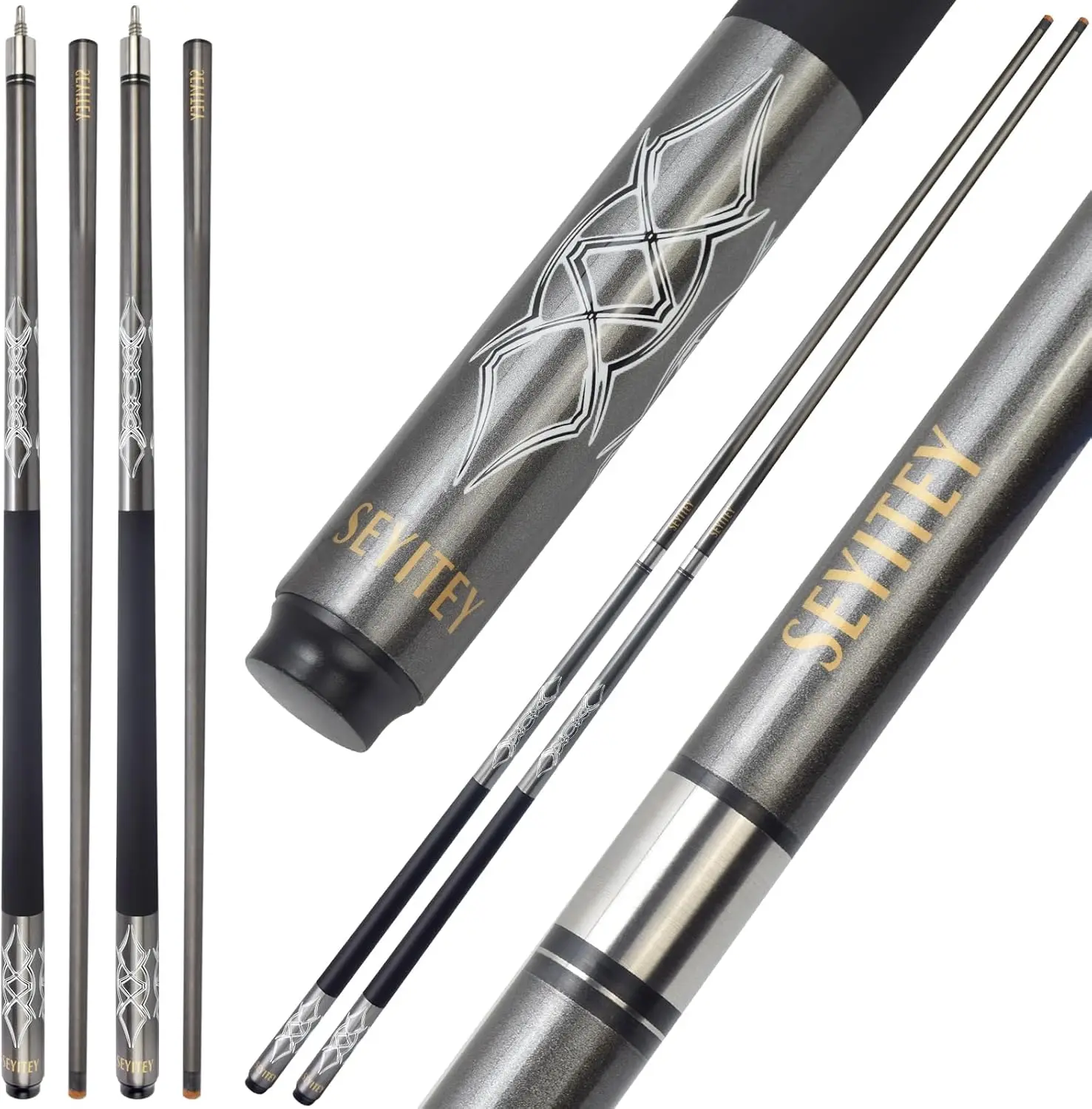 

58" Carbon Fiber Billiard Cue, 2-Piece Pool Stick with 13mm Tip