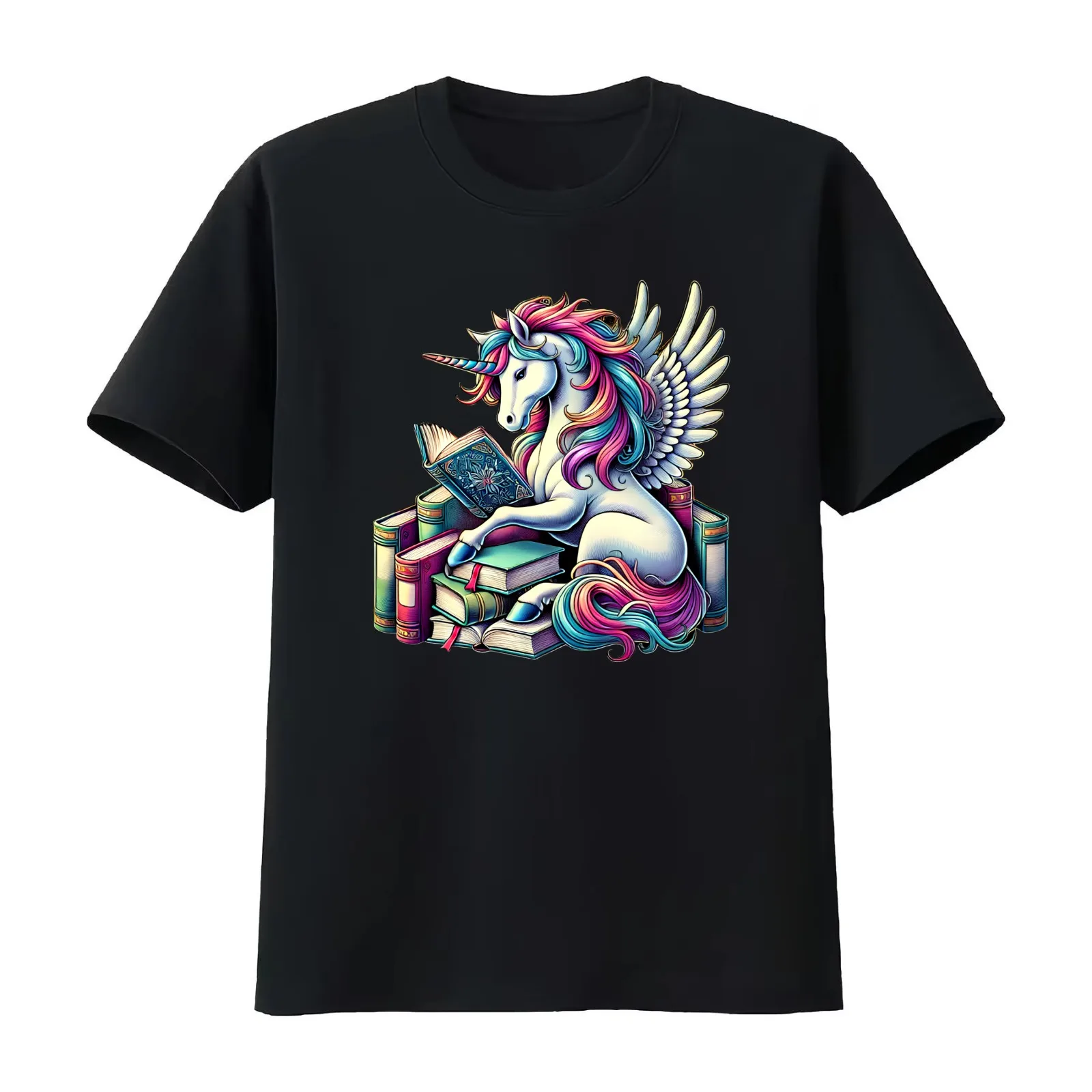 Unicorn Reading Book Reader Bookworm Unicorn Lover T-Shirt Summer Casual Cotton Tee Oversized Streetwear Tops 100% Cotton