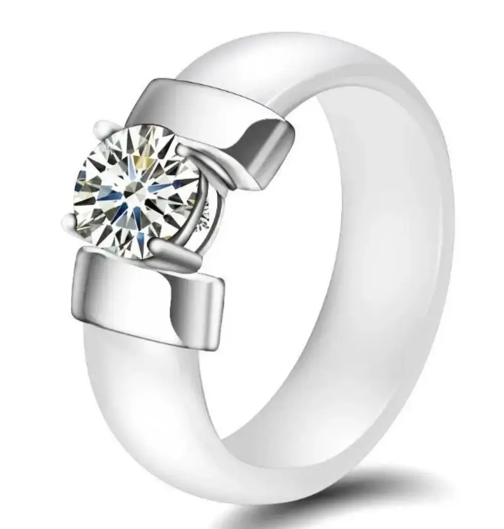 Weiß Schwarz Keramik Ringe Plus Zirkonia Für Frauen Gold Farbe Edelstahl Frauen Ehering Verlobungsschmuck 6mm – Detail 7