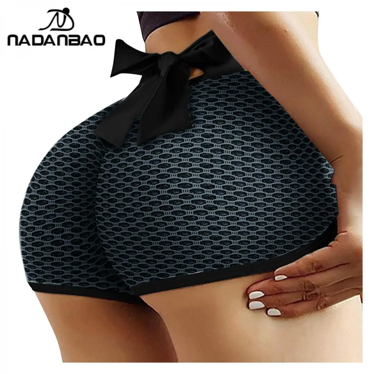 Nadanbao Sexy Checkered High Waist Peach Hip Yoga Pants Honeycomb Fitness Short… - Image 4