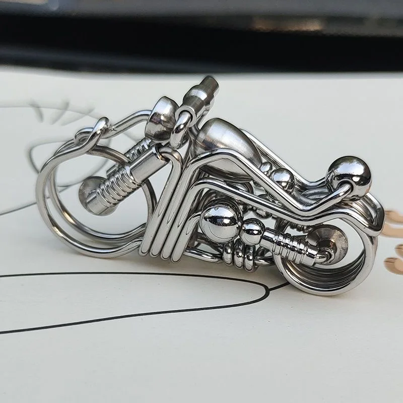 Stainless Steel Handicraft Keychains,Engraved Dragon Head Motorcycles Matte Bead Car Keyring,Mechanical Style Men Gift Trinket