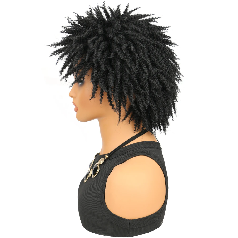 Parrucche corte nere afro ricce intrecciate per donne nere Parrucche per capelli finti Locs Parrucca corta Dreadlock Parrucche intrecciate twist crespi Sintetiche 1