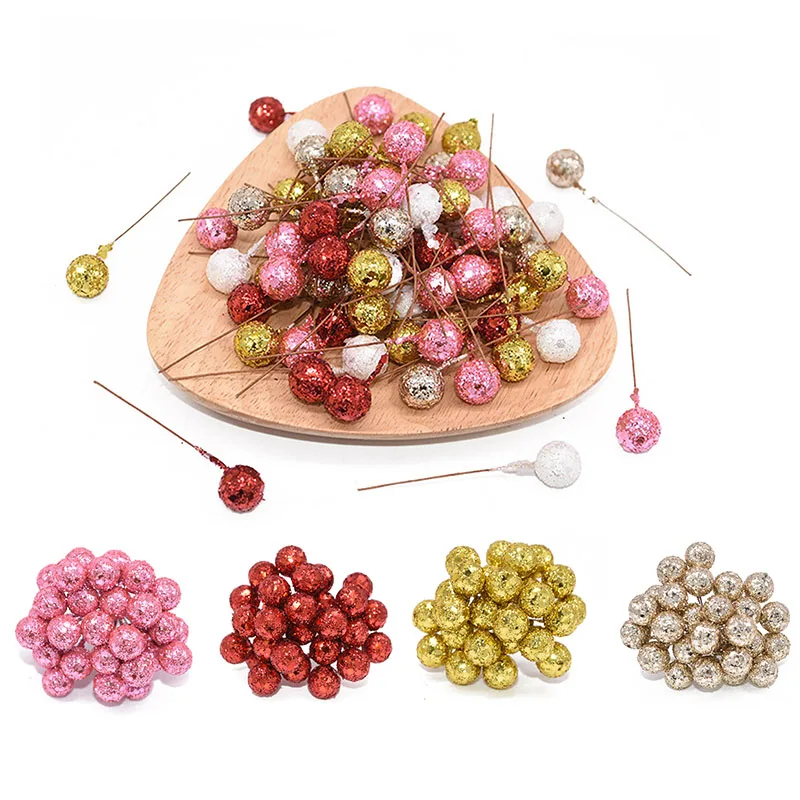 

50pcs/lot Glitter Gold Fruit Christmas Artificial Berries Artificial Flowers Stamens For Wedding/Christams Party DIY Decoration