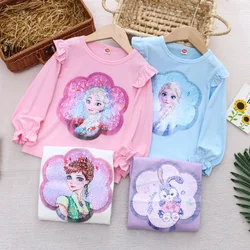 Autumn Girls Frozen Elsa Long Sleeve T-Shirt Children Toddler Girls Cartoon Baby Elsa Baby Top Princess Kids T-shirt 2024 New