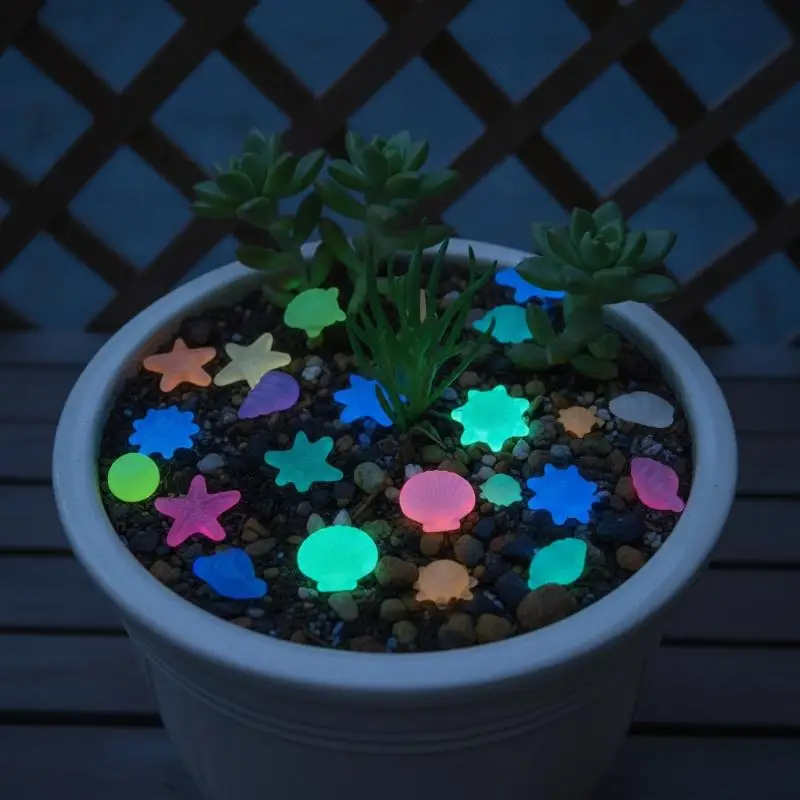 50Pcs Luminous Pebble Set Cute Sea Shell Starfish Design Long Lasting Glow for Outdoor Patio Walkway Decor