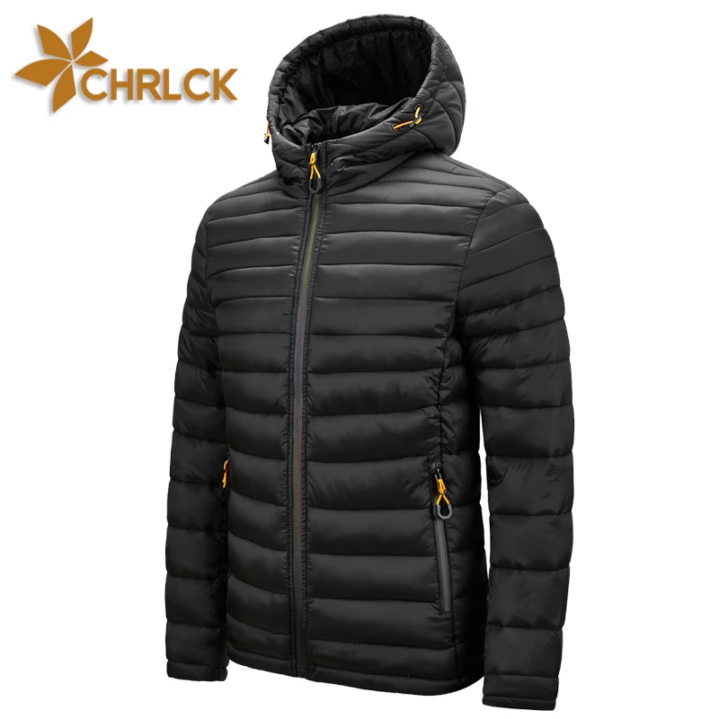 CHRLCK Men\'s Hiking Down Jacket Warm Camping Trekking Skiing Waterproof Coats Windproof Thermal Windbreaker Hooded Male