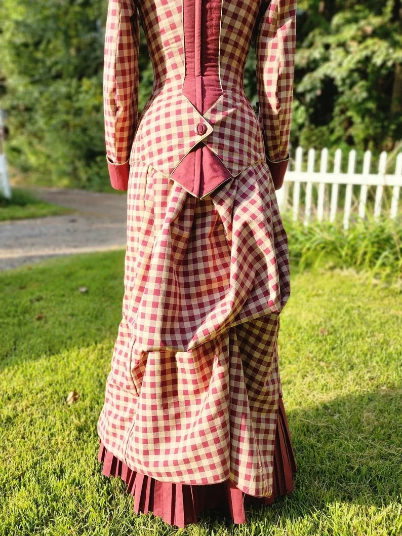 1880년대 격자 무늬 드레스 빅토리아 식민지 남북 전쟁 남부 벨 볼 가운 에드워드 공작 부인 방문 의상 크리스마스 극장