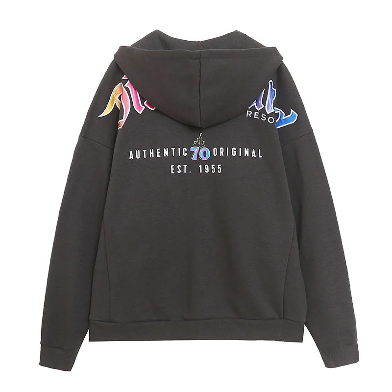 Disney 70th Anniversary Fleece Hooded Sweatshirt Disneyland Letter Embroidery Zip Up Hoodies Jacket Jumper Loose Top Unisex