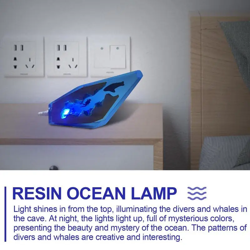 Resin Table Lamp Tabletop Ornaments Lights Diver Whale Pattern Decorative Lamps Night Light Energy Efficient For Nursery Room