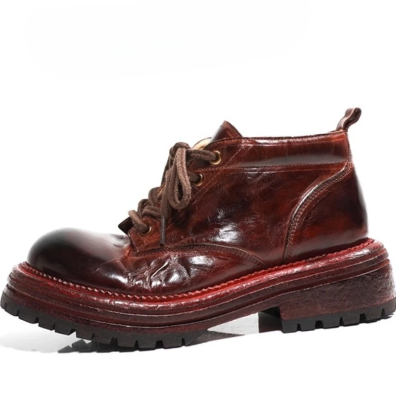 Italian Horse Hip Leather High Top Shoes for Men's Hand-sewn Genuine Leather Large Sole Casual Shoes Retro Tooling Shoes Women's