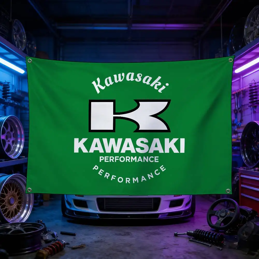 For KAWASAKI Flag 120g Polyester Sublimation Print Durable Hanging Banner Home Decor Gift