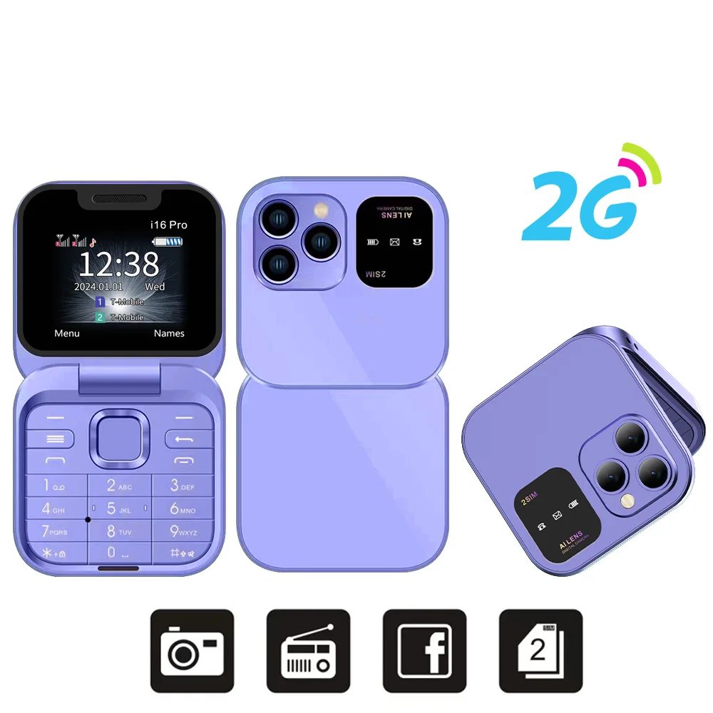 SERVO i16 Pro 2G GSM/4G LTE Netzwerk Kleines Flip-Handy 2 SIM Standby-Anruf Aufnahme Geschwindigkeitszifferblatt 1,77" Mini-Klapphandy